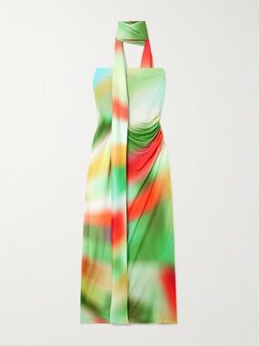 SIEDRÉS
Misty scarf-detailed ruched tie-dye jersey midi dress